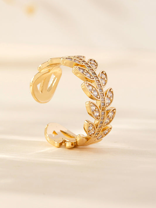 Wheat ear ring, leaf personality finger ring, leaf temperament, simple female niche design, ring opening