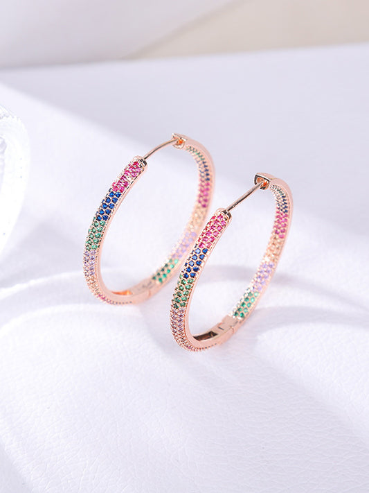 Fashionable and luxurious cross-border zirconia earrings with color inlay, European and American style, earrings with lined circles, and accessories for palace banquets